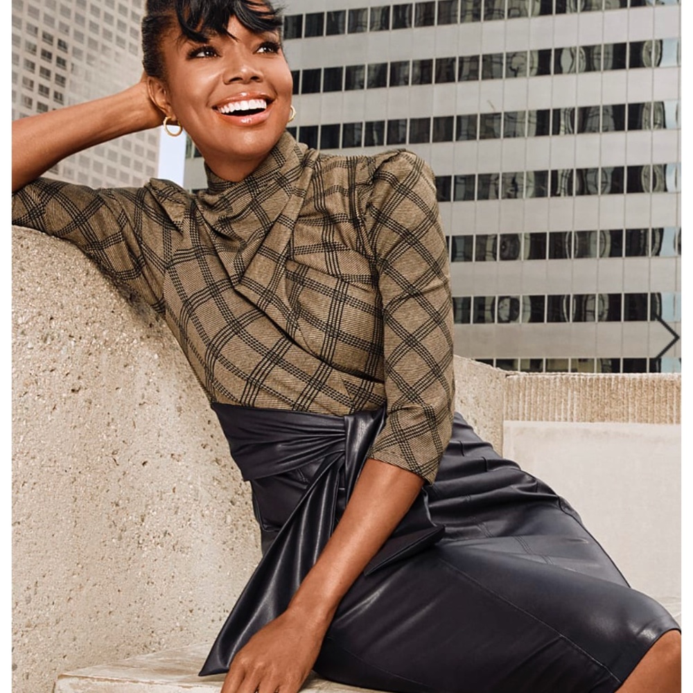 CROSSOVER FAUX-LEATHER SHEATH DRESS